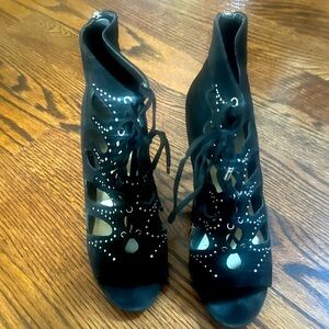 Ivanka Trump black peep toe lace up heels